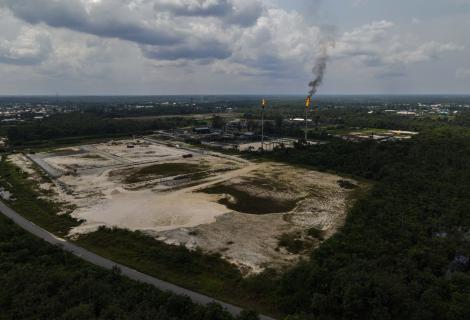 Gas flares from a fossil fuel facility located in the Niger Delta